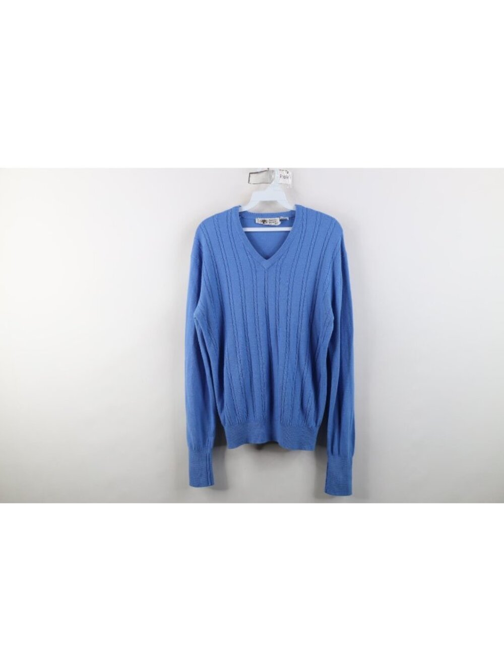 Vintage 80s 90s Pebble Beach Womens Medium Cable Ribbed Knit Golf Sweater Blue
